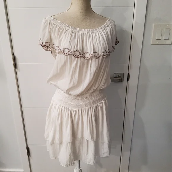 Ramy Brook Off-the-Shoulder Cynthia Flounce Mini Dress Size L - Picture 3 of 14